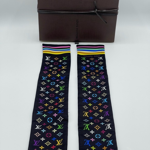 Louis Vuitton x Takashi Murakami Multicolor Noir Bandeau Neckerchief Scarf Wrap - Picture 12 of 14